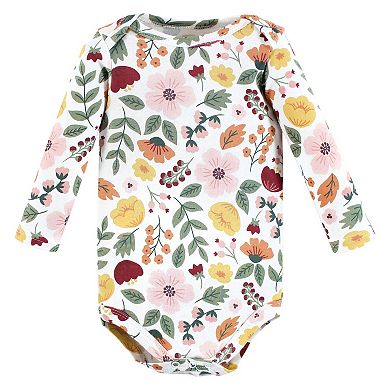 Hudson Baby Infant Girl Cotton Long-Sleeve Bodysuits, Fall Botanical 5-Pack, 3-6 Months