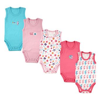 Luvable Friends Baby Girl Cotton Sleeveless Bodysuits 5 pk Pink