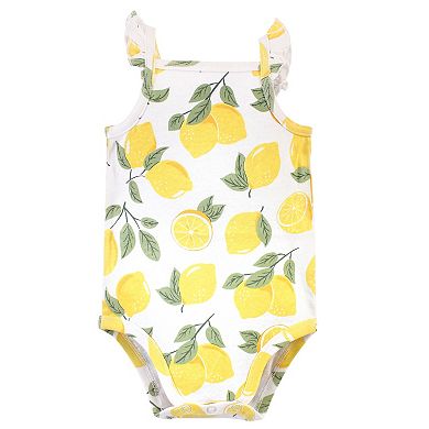 Touched by Nature Baby Girl Organic Cotton Bodysuits 5pk, Lemon Tree