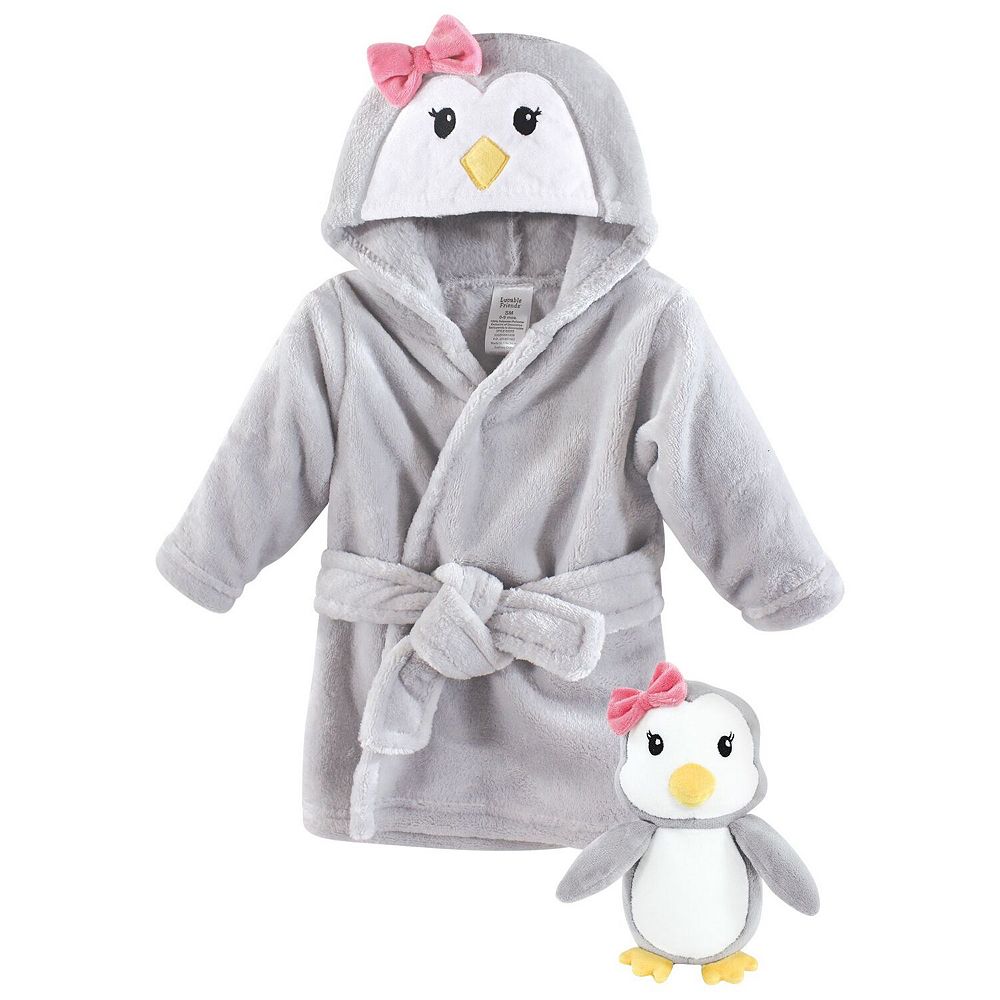 Luvable Friends Infant Girl Plush Bathrobe and Toy Set, Girl Penguin, 0 ...