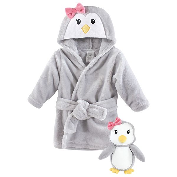 Luvable Friends Infant Girl Plush Bathrobe and Toy Set, Girl Penguin, 0