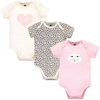 Hudson Baby Infant Girl Cotton Bodysuits 3 pk Pink Kitty