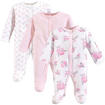 Hudson Baby Infant Girl Cotton Preemie Snap Sleep and Play 3 pk Basic Pink Floral, Preemie