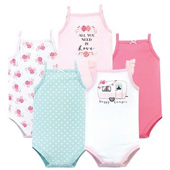 Hudson Baby Infant Girl Cotton Sleeveless Bodysuits 5 pk Pink Happy Camper