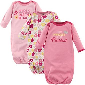 Luvable Friends Baby Girl Cotton Long-Sleeve Gowns 3 pk Girls Rule, 0-6 Months