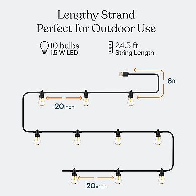 Ambience Pro Usb Powered Led String Lights - 10  Bulbs 24.5 Ft, 2700k