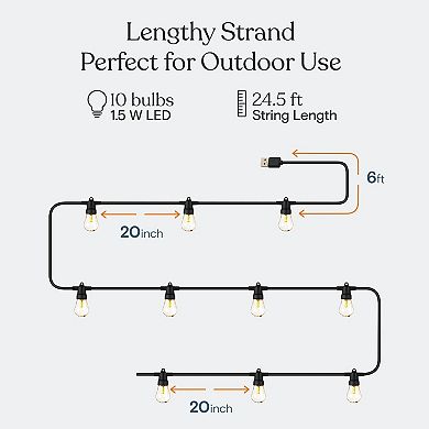Brightech Ambience Pro 24.5 Ft. Usb-powered Led String Lights With Warm White Hue