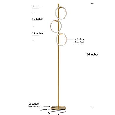 Brightech Saturn Led Floor Lamp With 3 Detachable Light Rings, Modern Tree Floor Lamp - Brass / Gold