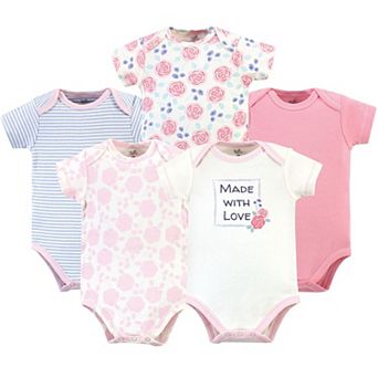 Touched by Nature Baby Girl Organic Cotton Bodysuits 5 pk Pink Rose, 6-9 Months