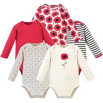 Touched by Nature Baby Girl Organic Cotton Long-Sleeve Bodysuits 5 pk Poppy