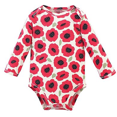 Touched by Nature Baby Girl Organic Cotton Long-Sleeve Bodysuits 5pk, Poppy