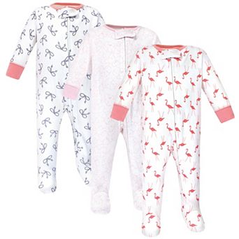 Yoga Sprout Baby Girl Cottton Zipper Sleep and Play 3 pk Flamingo