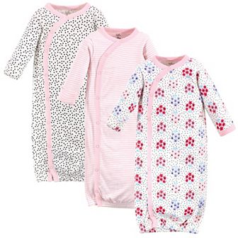 Touched by Nature Baby Girl Organic Cotton Side-Closure Snap Long-Sleeve Gowns 3 pk Floral Dot