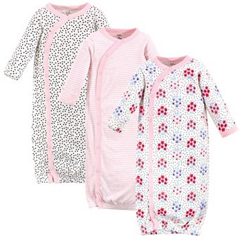 Touched by Nature Baby Girl Organic Cotton Side-Closure Snap Long-Sleeve Gowns 3 pk Floral Dot