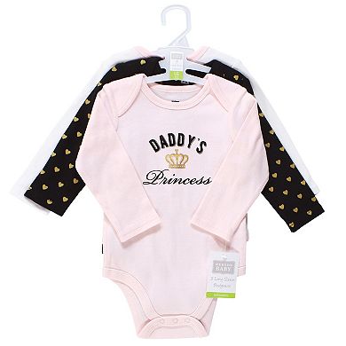 Hudson Baby Infant Girl Cotton Long-Sleeve Bodysuits, Daddys Princess