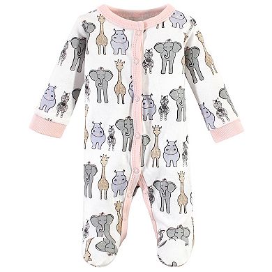 Hudson Baby Infant Girl Preemie Snap Sleep and Play and Cap 2pc Set, Pink Safari, Preemie
