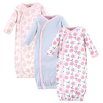 Touched by Nature Baby Girl Organic Cotton Side-Closure Snap Long-Sleeve Gowns 3 pk Pink Rose