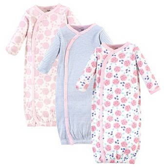 Touched by Nature Baby Girl Organic Cotton Side-Closure Snap Long-Sleeve Gowns 3 pk Pink Rose