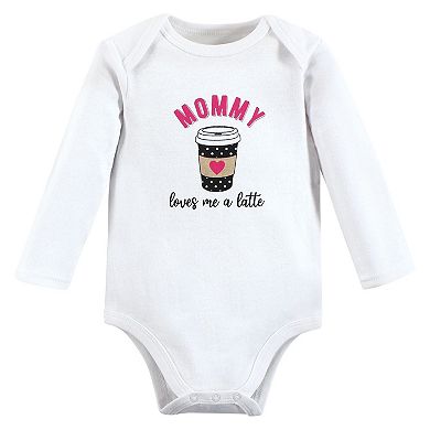Hudson Baby Infant Girl Cotton Long-Sleeve Bodysuits, Mommy Latte, 3-6 Months