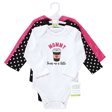 Hudson Baby Infant Girl Cotton Long-Sleeve Bodysuits, Mommy Latte, 3-6 Months