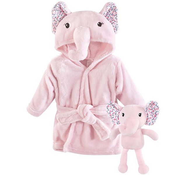 Little Treasure Infant Girl Plush Bathrobe and Toy Set, Floral Elephant