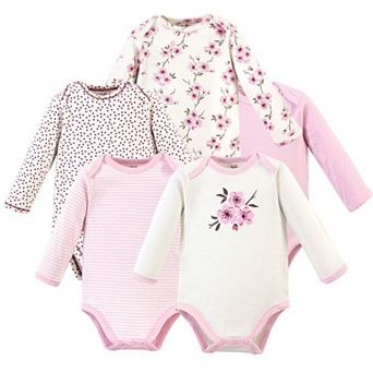 Touched by Nature Baby Girl Organic Cotton Long-Sleeve Bodysuits 5 pk Cherry Blossom