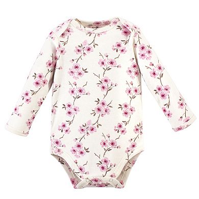 Touched by Nature Baby Girl Organic Cotton Long-Sleeve Bodysuits 5pk, Cherry Blossom