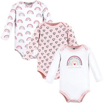 Hudson Baby Infant Girl Cotton Long-Sleeve Bodysuits, Modern Rainbow 3-Pack