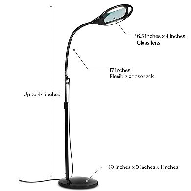 Brightech Lightview Pro Led Gooseneck Standing Magnifier Floor Lamp (2.25x) 5 Diopter
