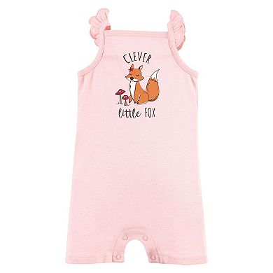 Touched by Nature Infant Girl Organic Cotton Rompers, Woodland Alphabet, 0-3 Months