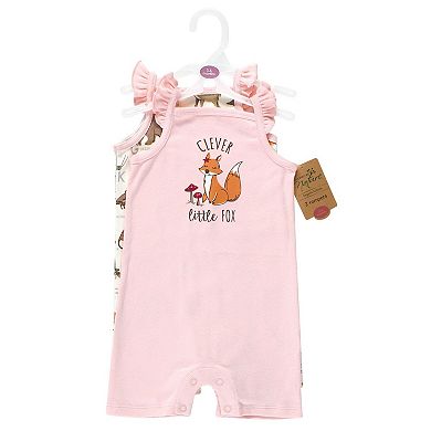 Touched by Nature Infant Girl Organic Cotton Rompers, Woodland Alphabet, 0-3 Months