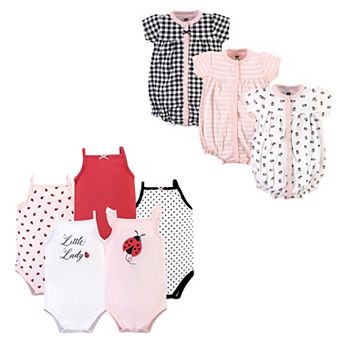 Hudson Baby Infant Girl Cotton Bodysuits and Rompers, 8 pc Ladybug