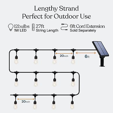 Ambience Pro Solar Led Commercial Grade String Lights - 12  Bulbs, 1w, 27 Ft, 3000k