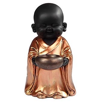 FC Design 7"H Standing Little Buddhist Monk with Alms Bowl in Gold and Black Statue Feng Shui Decoration Religious Figurine Home Room Decor
