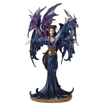 FC Design 10.25"H Blue Fairy with Two Dragons Statue Fantasy Decoration Figurine Home Room Decor