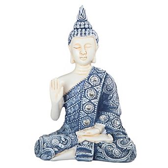 FC Design 5.5"H Blue and White Buddha Statue Feng Shui Decoration Religious Figurine Home Room Decor