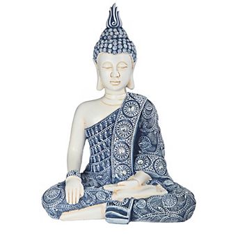 FC Design 11"H Blue and White Earth Touching Buddha Statue Feng Shui Decoration Religious Figurine Home Room Decor