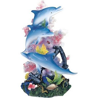 FC Design 9"H Blue Dolphins Swimming Around Pink Coral Statue Marine Life Decoration Figurine Home Room Decor