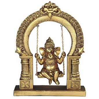 FC Design 10"H Brass Color Ganesha on Swing Statue Feng Shui Decoration Religious Figurine Home Room Decor