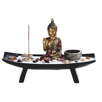FC Design 11"W Buddha with Candle Holder and Incense Sitck Holder Decoration Figurine Home Room Decor