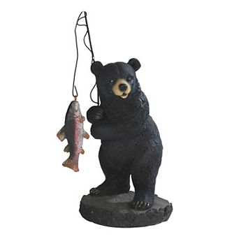 FC Design 5"H Black Bear Salmon Fishing on Rock Figurine Home Room Decor