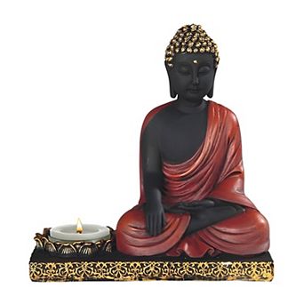 FC Design 5.5"W Gautama Buddha Earth Touching Candle Holder in Black and Gold Statue Decoration Figurine Home Room Decor