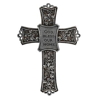 FC Design 7.5"H God Bless Our Home Decorative Cross in Silver Wall Plaque Holy Statue Religious Decoration Figurine Home Room Decor