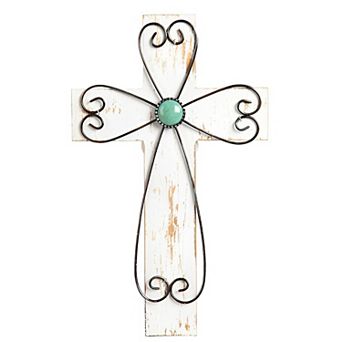 FC Design 12.5"H White Wooden Cross Wall Plaque Holy Religious Decoration Sculpture Home Room Decor