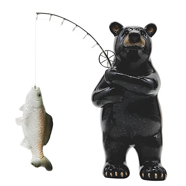 FC Design 6.5H Black Bear Fishing with Fish Rod Statue Home Room