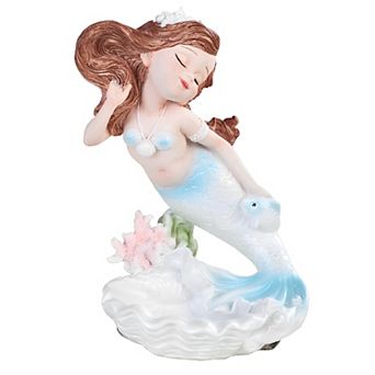 FC Design 7"H Blue/Pearl Mermaid with Fish Mergirl Statue Fantasy Decoration Figurine Home Room Decor