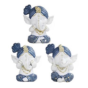 FC Design 3 pc Blue and White Ganesh Hear-No, See-No, Speak-No Evil 4.25"H Statue Decoration Figurine Set Home Room Decor