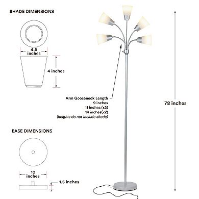 Brightech Medusa Modern 78" Led 5-light Floor Lamp With Interchangeable Shades