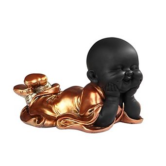 FC Design 7"H Little Buddhist Monk in Golden and Black Statue Feng Shui Decoration Religious Figurine Home Room Decor