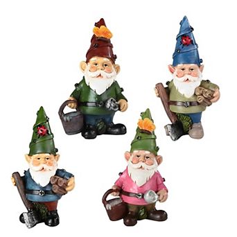 FC Design 4 pc Miniature Working Garden Gnome Figurine Set 4.25"H Fantasy Decoration Home Room Decor